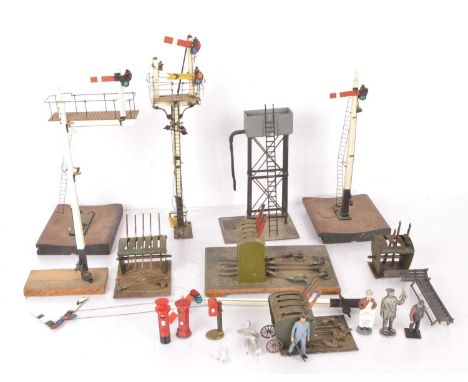 A modest collection of Gauge 1 Signals Lever Frames and other Scenic Items (qty), two bracket signals and three single exampl