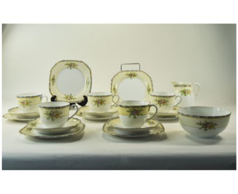 Noritake ( 22 ) Piece Part Tea Service. Comprises 5 Trios, Milk Jug and Sugar Bowl, 3 Side Plates & 2 Saucers. All Pieces are