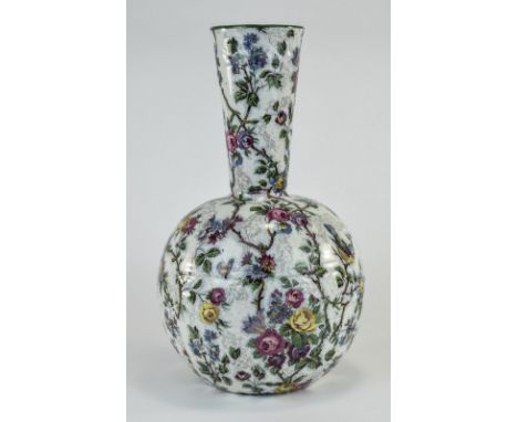 A Late 19th Century Chinese Ceramic Bulbous Shaped Vase, Decorated with Images of Birds and Flowers on a White Ground. Unmark