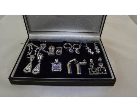 A Very Good Collection of Vintage Silver Stone Set Jewellery ( 15 ) Pieces In Total. All Fully Hallmarked. Comprises Seven Pa