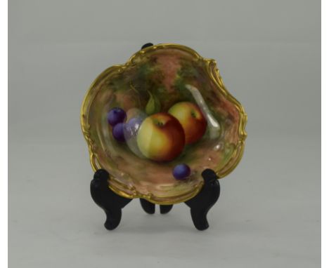 Royal Worcester - Fine Hand Painted Quality Small Shaped Dish ' Fallen Fruits ' Apples and Berries Stillife. Signed A. Shuck.