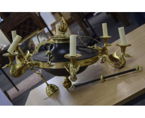 Modern Heavy Cast Brass Ceiling Light, Six Branch With Cast Swan Terminals, Width 28 Inches