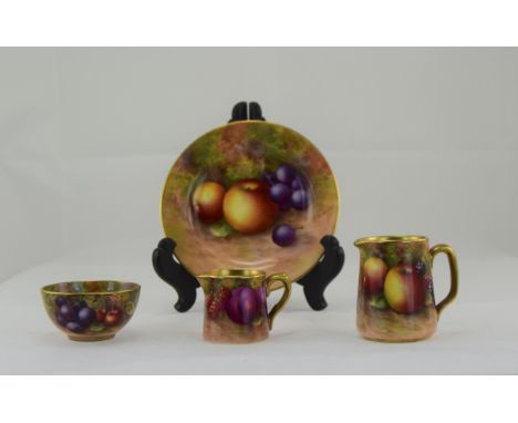 Royal Worcester Fine Hand Painted and Top Quality Collection of Signed Miniatures ( 4 ) In Total. 1/ Saucer - Fallen Fruits, 