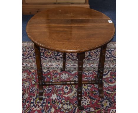 Late 19thC Oak Sutherland Table, Turned Supports, Ceramic Castors. 