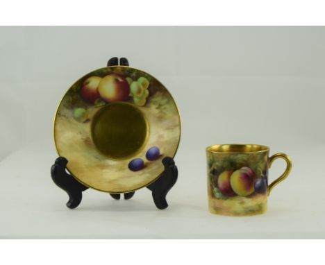 Royal Worcester Fine Hand Painted - Cup and Saucer ' Fallen Fruits ' Stillife, Peaches and Berries. Signed W. Powell. Date 19