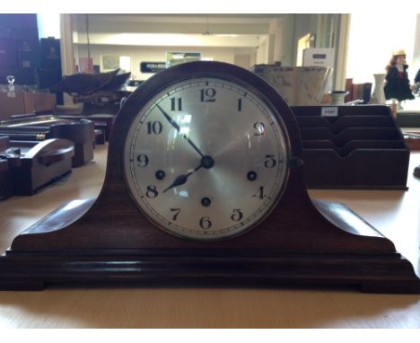 A Mahogany Cased Napoleon Hat Shaped Mantel Clock. c.1930's. With 8 Day and Striking / Chiming Movement - Strikes on Five Gon