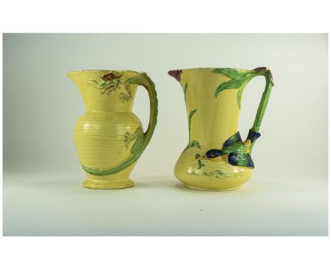 Burleigh Ware Large Jug / Pitcher ' Kingfisher ' on Yellow Ground. c.1930's, Beehive Pottery Mark to Base, 10.5 Inches High +