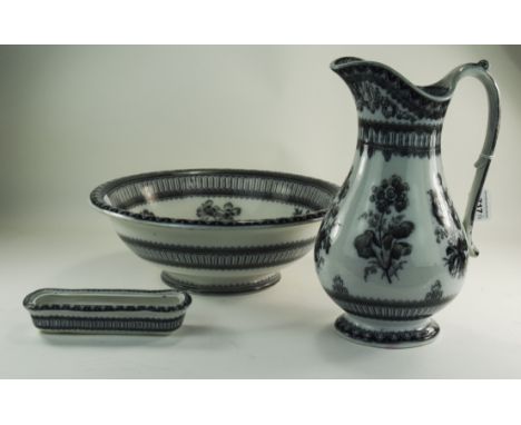 Victorian Wash Basin, Jug And Dish With Floral Decoration Marked To The Base Flora