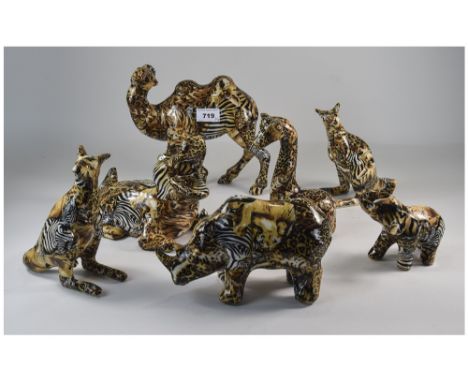 Collection of 7 La Via Ceramic African/Safari Patchwork Animal Figures