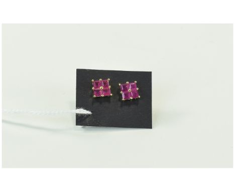 Ruby Square Stud Earrings, 2cts of rubies of good colour, closely set in squares, in gold vermeil and silver, with central po