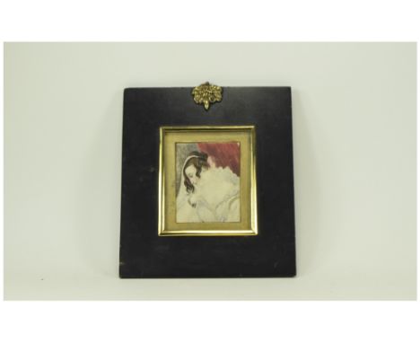 19thC Portrait Miniature On A Vellum Depicting A Young Maiden With Long Hair And Lace Dress, Housed In An Ebonised Georgian F