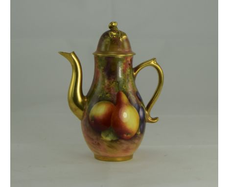 Royal Worcester Fine Hand Painted - Small / Miniature Coffee Pot ' Fallen Fruits ' Stillife, Pears, Grapes and Apples. Signed