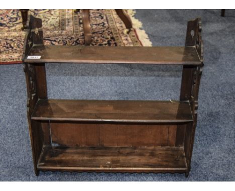 Early 20thc Hanging Shelf Unit Pierced Scroll Sides AF, Height 22 Inches, 21x5 Inches Deep
