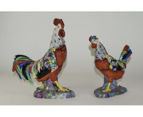 A Mid 20th Century Pair of Quality Hand Painted Ceramic Cockerel Figures. Tallest Figure 9 Inches High. 