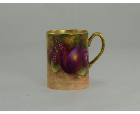 Royal Worcester - Fine Hand Painted Miniature and Excellent Quality Coffee Can ' Fallen Fruits ' Stillife. Signed H. Aryton. 