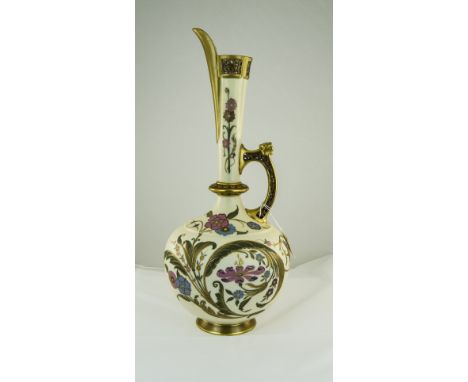 Royal Worcester Persian Style Tall and Impressive Vase / Jug with Reticulated Handle and Neck and Stylised Floral Decoration 