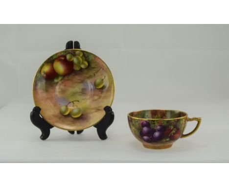 Royal Worcester Fine Hand Painted Miniature Cup and Saucer Wonderful Colours and High Quality ' Fallen Fruits ' Stillife, App