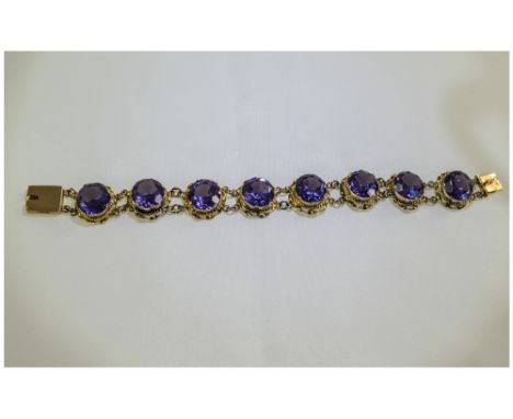 Russian Alexandrite 19th Century Bracelet, comprising eight large, faceted, round cut alexandrite stones,each displaying rich