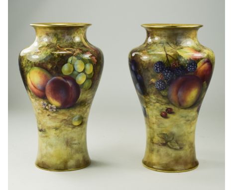 Royal Worcester Very Fine Pair of Hand Painted and Signed Vases ' Fallen Fruits ' Stillife, Signed Richard Sebright 1870 - 19