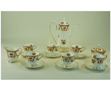 Grosvenor Bone China ( 15 ) Piece Coffee Service ' Denbigh ' Pattern. Comprises 6 Cups and Saucers, 1 Coffee Pot, 1 Milk Jug 