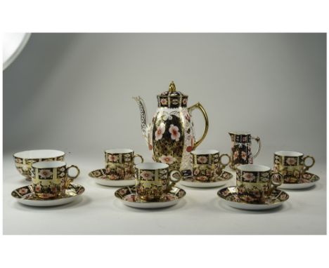 Royal Crown Derby ( 15 ) Piece Coffee Service, Pattern Num 2451. Date 1926. Comprises 6 Coffee Cans and Saucers, 1 Coffee Pot