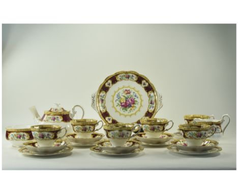 Royal Albert Fine Bone China ( 22 ) Piece Tea Service ' Lady Hamilton ' Pattern. Comprises 6 Trios, 1 Teapot, 1 Sandwich Plat