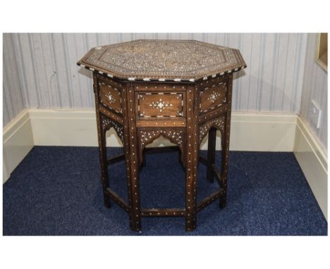 Late 19thC Anglo Indian Occasional Table, Detachable Octagonal Top With Mother Of Pearl Inlay, Diameter 24 Inches, Height 24 