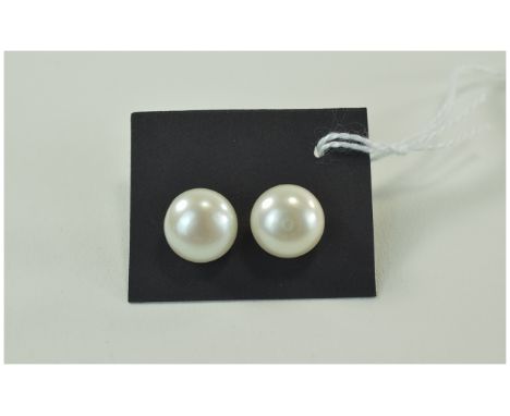 Large White Fresh Water Pearl 18ct Gold Stud Earrings, 12-13mm, with 18ct gold post and push back fittings; a classic earring