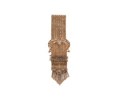 A gold bracelet watch, the concealed rectangular watch dial signed Paul Ditisheim Solvil, on a fancy-link wide gold bracelet,