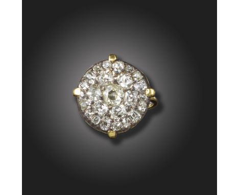 A diamond cluster ring, the George III circular section (possibly converted from a button) set with old circular-cut diamonds