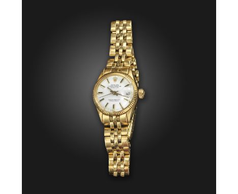 A lady's 18ct gold Oyster Perpetual wristwatch by Rolex, the white enamel dial signed 'Rolex Oyster Perpetual Datejust Superl