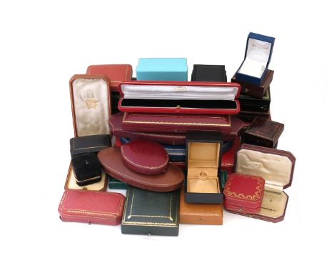 A collection of thirty jewellery boxes, including boxes by Cartier, Carrington, Harvey &amp; Gore, Mauboussin, Tessier, F. J.