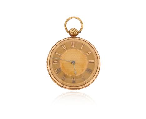 A George IV 18ct gold open-faced pocket watch, the gold dial with gold Roman numerals to the textured chapter ring, with engi