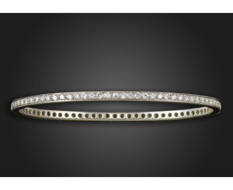 A diamond bangle, set overall with round brilliant-cut diamonds in white gold, diamonds approximately 1.90cts total, 18ct Lon
