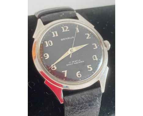 Vintage 1950?s BENRUS Gentlemans wristwatch. Original United States production military style.  Model number 3051 blackface e