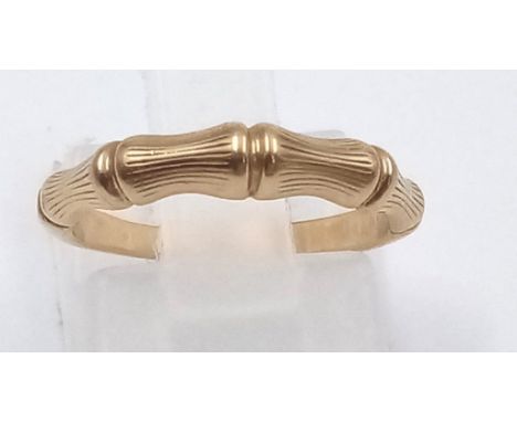 A 9 K yellow gold ring, half bamboo shaped. Ring size: I, weight: 1.49 g. 