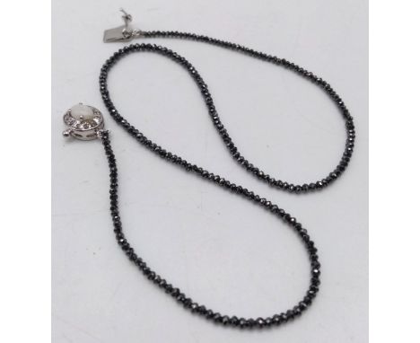 Black Diamond Beads With 925 Silver Opal Clasp Necklace, Black Diamonds - 18.05 Ct, Opal 1 Ct 