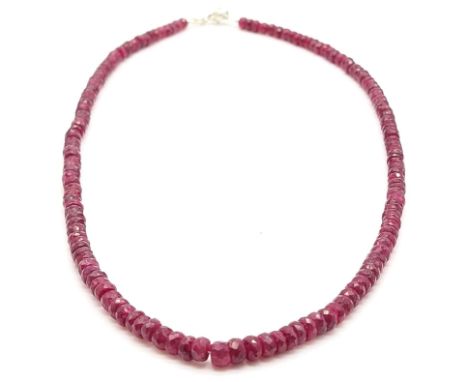 115cts Single Strand African Ruby Gemstone Necklace with 925 Silver Clasp 48CM IN LENGTH 