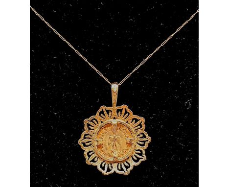 A Rare 22K Gold 1865 Mexican Emperor Maximillian Coin mounted on a 9k gold surround and 9k yellow gold disappearing necklace.