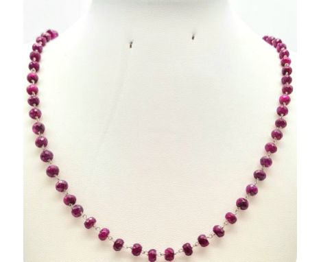175cts Ruby Gemstone Long Chain necklace in 925 silver, 90cm in length 