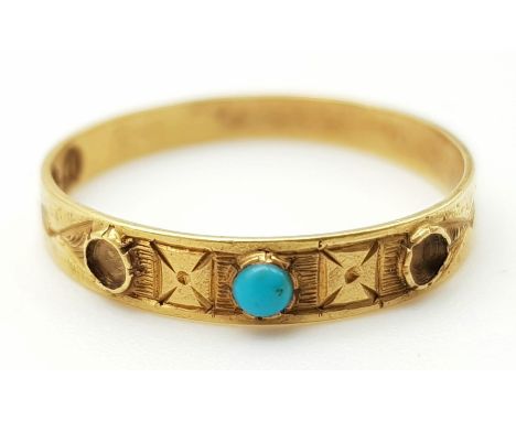 A Vintage 15k Yellow Gold and Turquoise Band Ring. Size K. 1g 