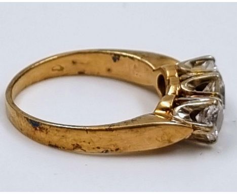 A Beautiful 14K Yellow Gold Diamond Trilogy Ring. Size K. 0.5ct. 3.06g. 