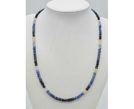 Light and Dark Untreated Ceylon Blue Sapphire Necklace with 925 Silver Clasp. 44cm. 3-5mm. 