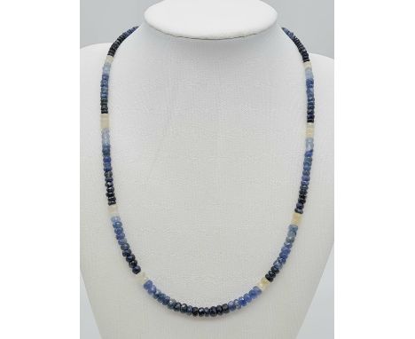 Light and Dark Untreated Ceylon Blue Sapphire Necklace with 925 Silver Clasp. 44cm. 3-5mm. 