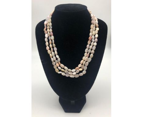 A 350ct Natural Australian Opal Three-Strand Beaded Necklace. Untreated natural beads. 44 - 48cm. 