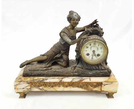 An Antique (late 19th century) French Mantel Spelter Clock. Made by Heydon Douarnenez. Treasures of the Orient female figurin