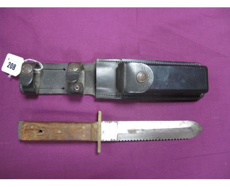 A 2nd Half XX Century Sawback Knife by Brian Sampson of Sheffield, 7 inch pointed blade to simple cross guard and wooden grip