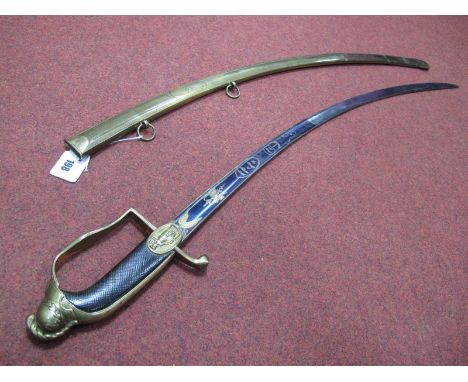 A Fine Late XVIII Century/Early XIX Century Sabre, probably of French Origin. 32 inch curved fullered blade, blued to top hal