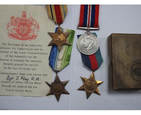 WWII Casulaty Medal Quartet Comprising War Medal, 1939-1945 Star, Africa Star, Atlantic Star in box of issue with condolence 