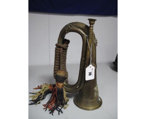 Mid XX Century Military Style Brass Bugle, with "The Welsh" cap badge mounted on horn and WD arrow and number "96003" also wi